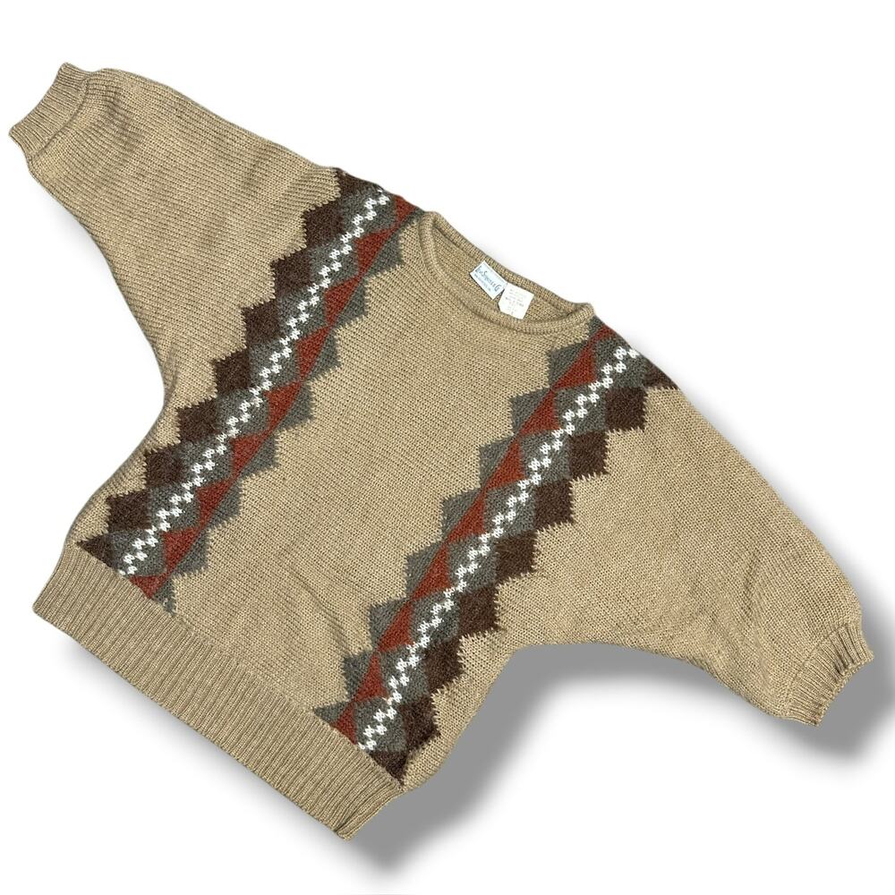 Vintage 70s Levi Strauss Sweater Geometric Pattern Earth Tones Brown Beige L